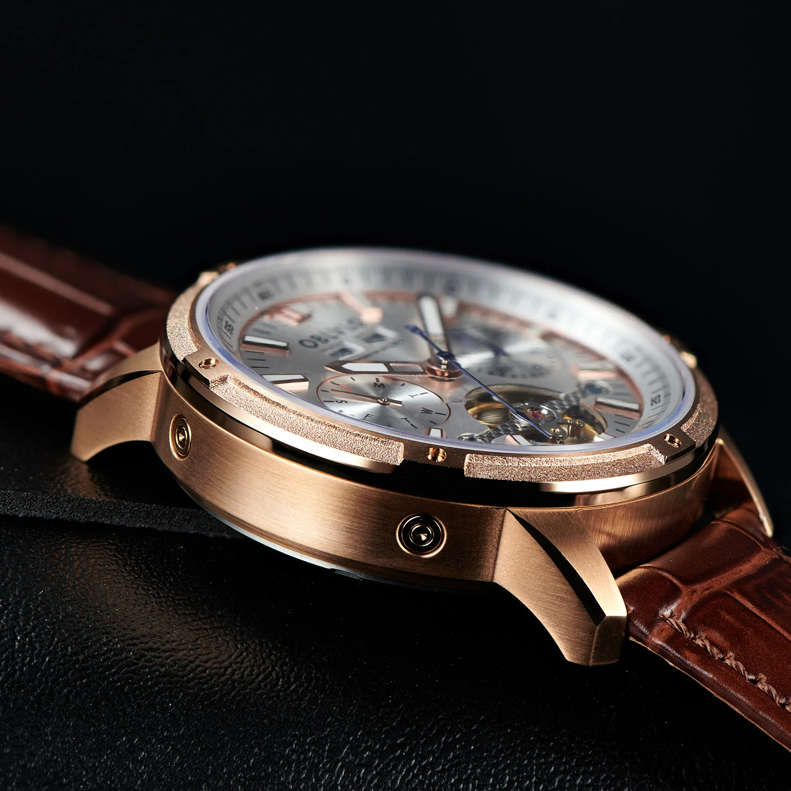 OBLVLO Luxury Rose Gold Automatic Mechanical Watch Tourbillon Watches For Men Super Luminous Watches Strap Watch Waterproof CM-T