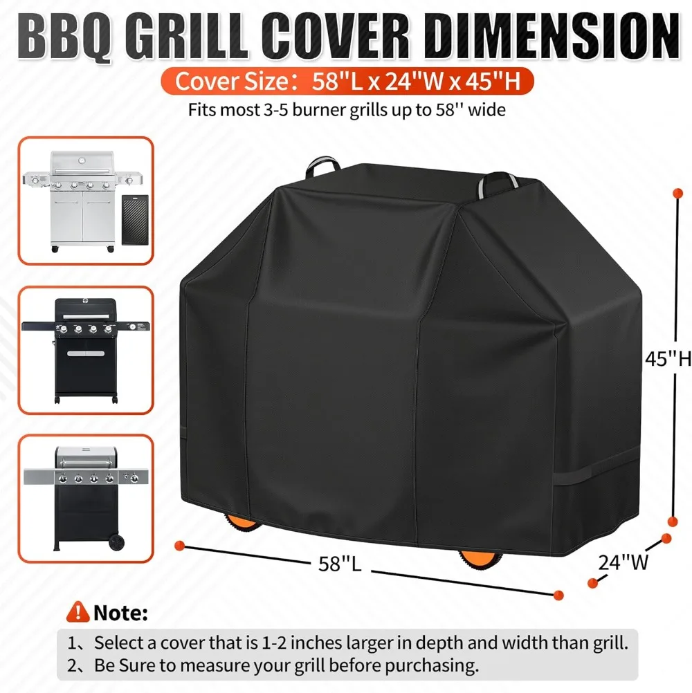 58 inch BBQ Grill Cover, Waterproof Outdoor Barbecue Cover, Fits 3-5 Burner Gas Grills