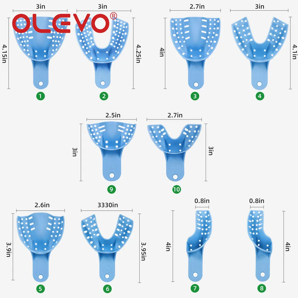 Olevo 10 Stuks Tandheelkundige Afdruk Trays Orthodontisch Materiaal Autoclavable Geperforeerde Plastic Tanden Lade Rechtsboven Linksonder