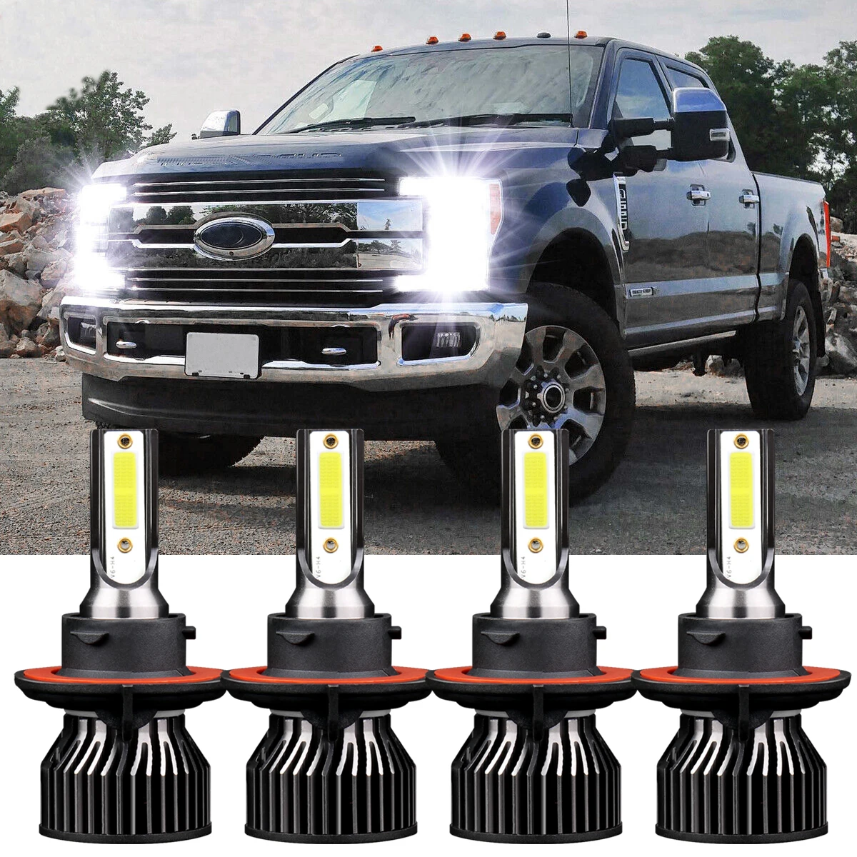 

4x H13 LED Headlight Bulbs 9008 Combo Conversion Headlamp Kit White For Ford F-250 Super Duty F350 2010-2019 For F450 F550 Flex