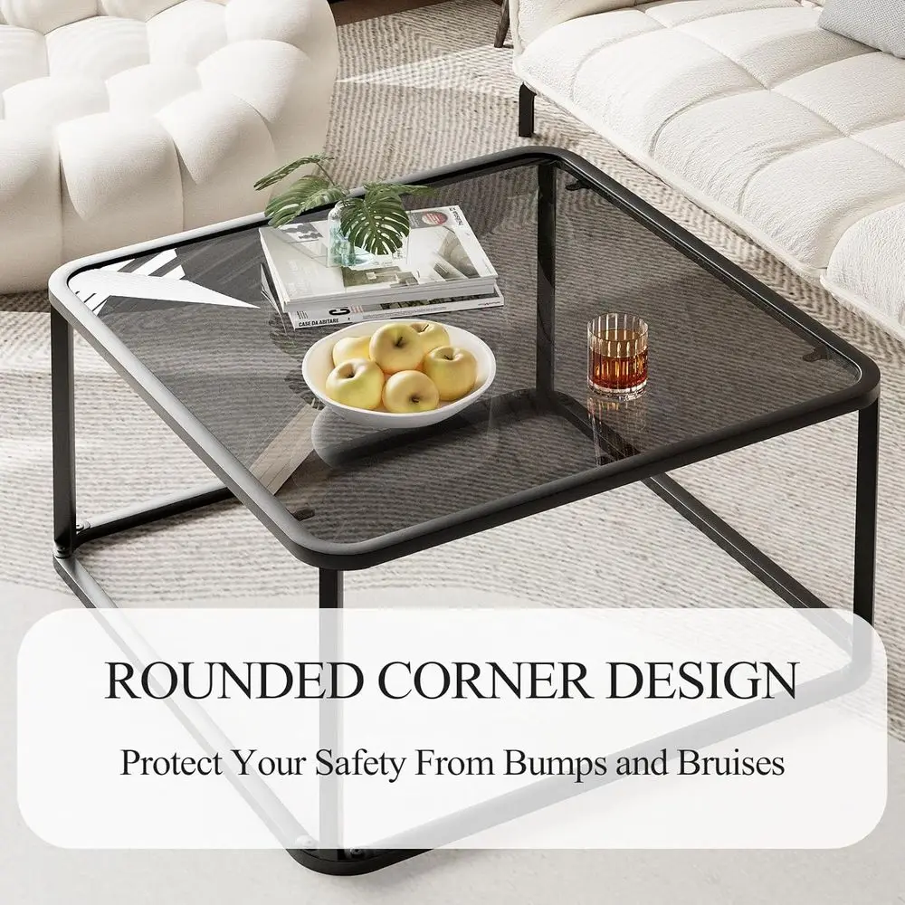 طاولة قهوة زجاجية حديثة وبسيطة لغرفة المعيشة أو المكتب، أسود ورمادي، 26.4 × 26.4 × 15.7، إطار قوي، سهل التجميع #5