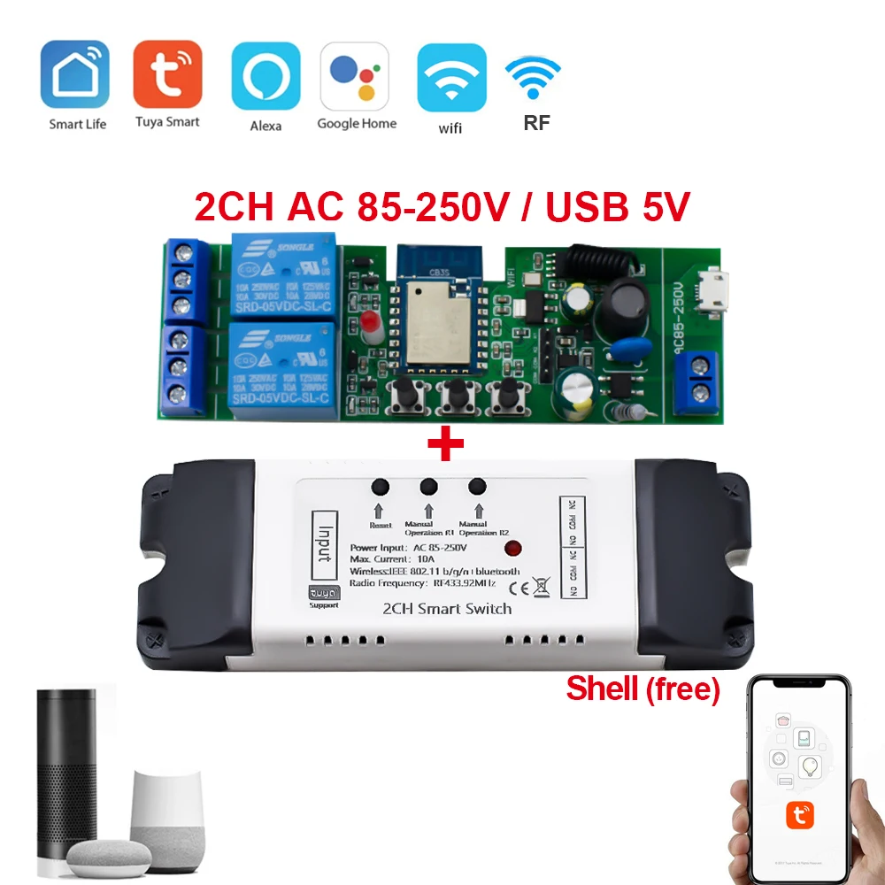 Garage Door Switch Tuya Smart Wifi 1CH Relay Switch Receive Module DC7-32V AC85-250V With Smart Life APP Alexa Google Home