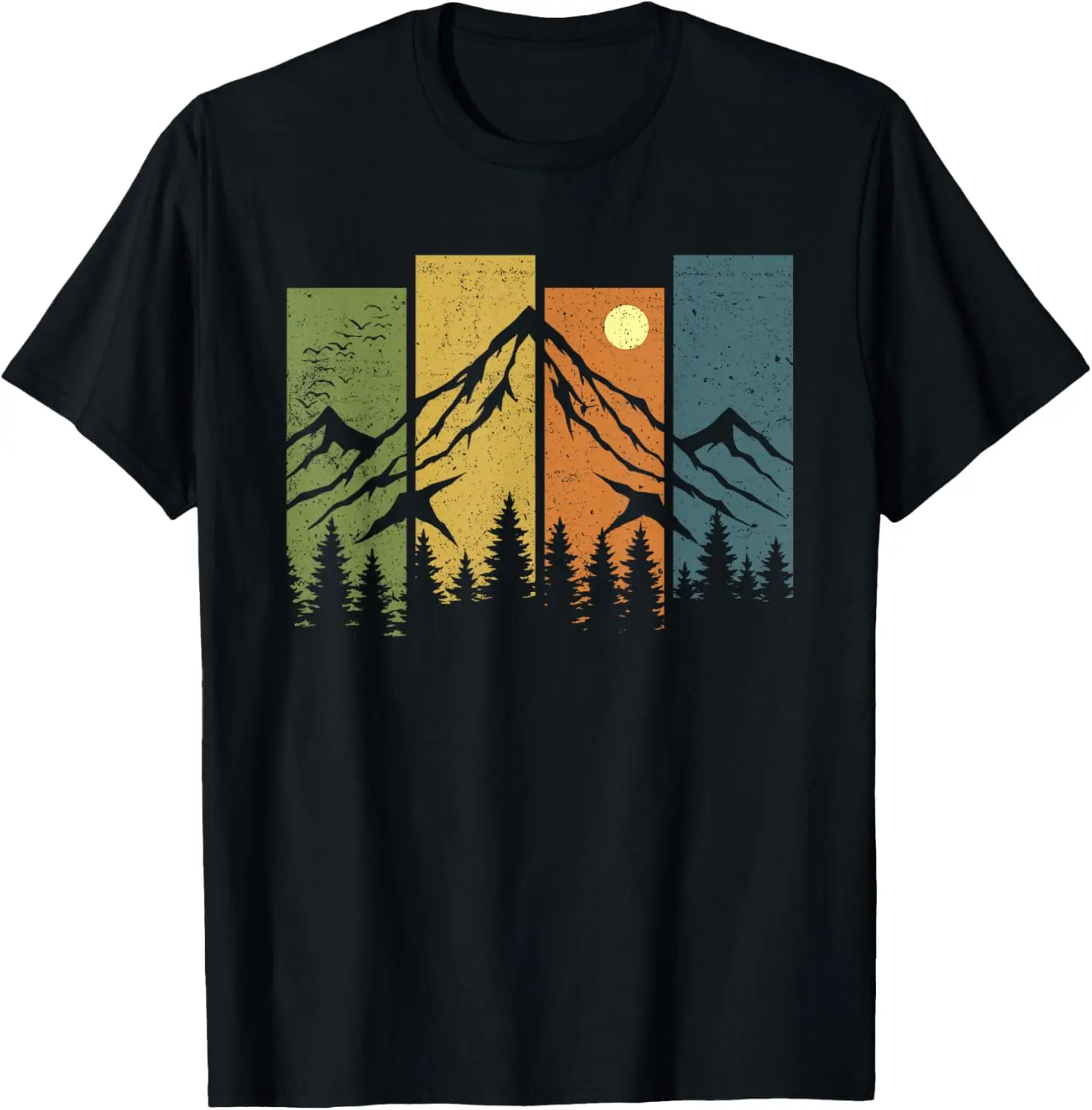 Retro Wildlife Forest Nature Trees T-Shirt Outdoor Mountains Hiking Tee 100% Cotton Trendy Y2K Short-Sleeve Tee – Soft, Quick-Drying, & Moisture-Wicking; Ideal for Sports or Casual Wear; Great Gift for Christmas or Halloween.