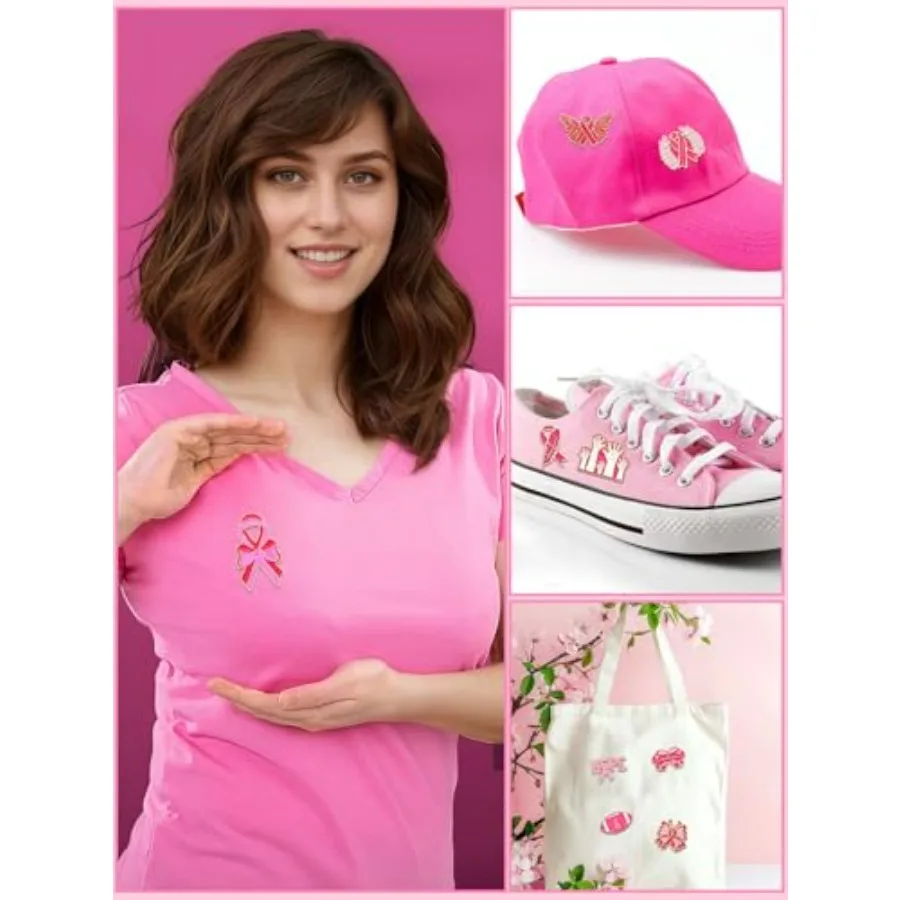 28 قطعة دبابيس المينا للتوعية بسرطان الثدي مع الشريط الوردي وتصميم الفراشة للناجين والنصحين دبابيس التلبيب المثالية fo