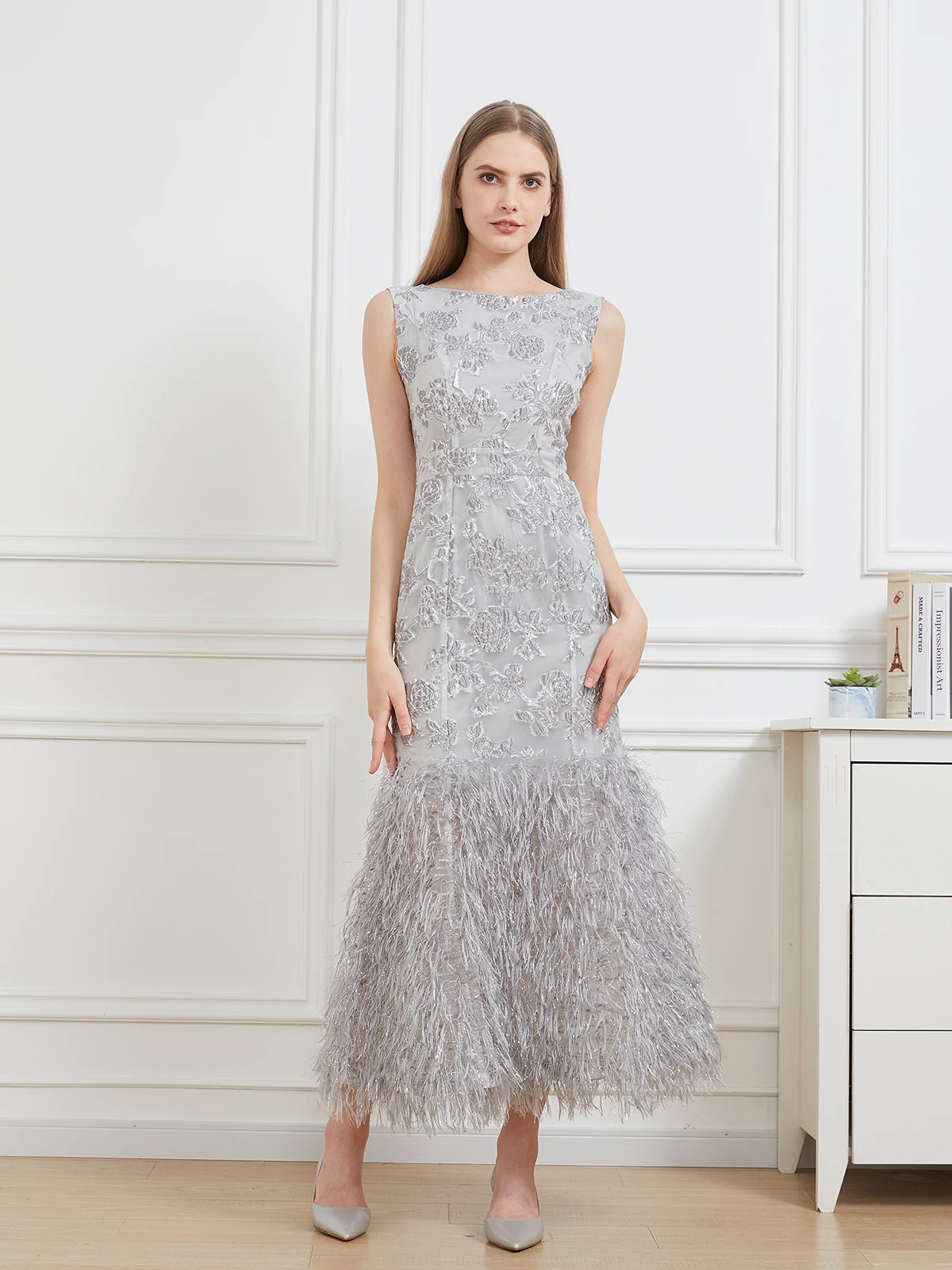 DEVCHATA-Robe Longue en Queue de Poisson en Organza pour Femme, Tenue de Soirée Maxi avec Plumes, Nouvelle Collection