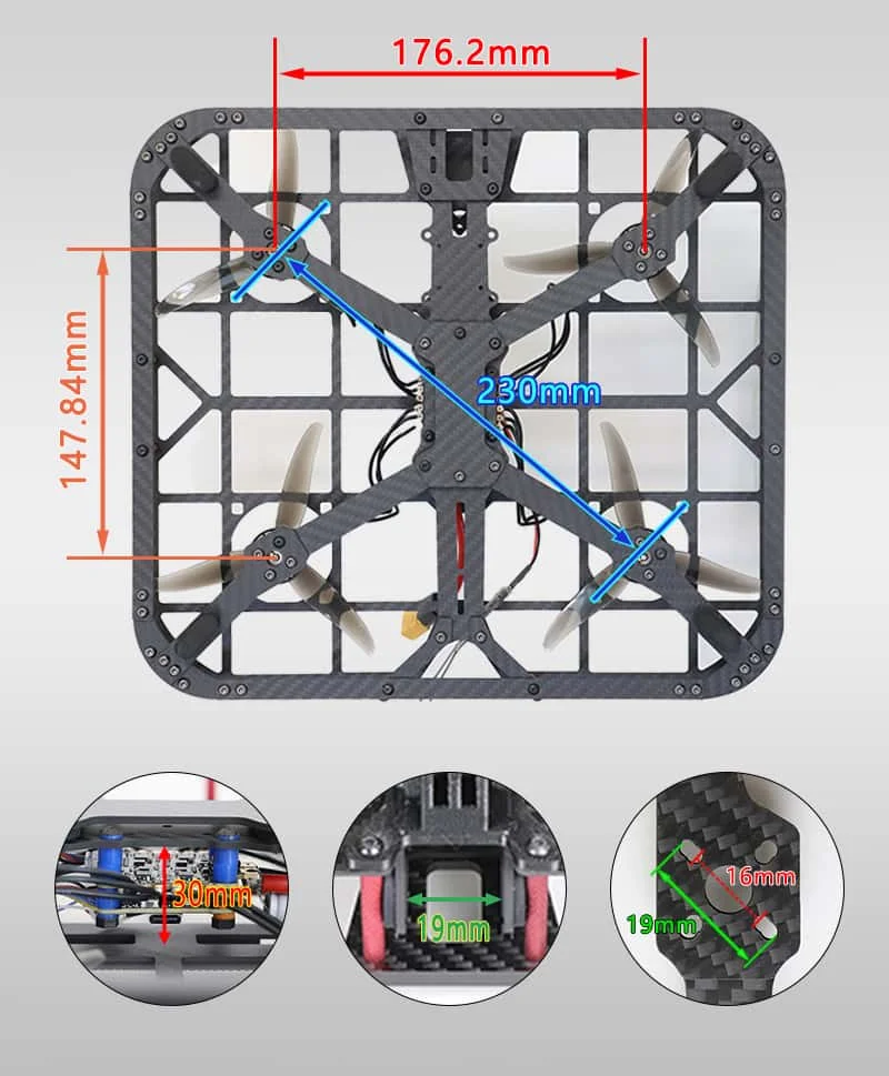 

HSKRC Q4 5IN 230 T3 Carbon Fiber Frame Wide X 320.87g 311.2x 283.9 x70.1MM with Protective Frame Protection Cover Frame