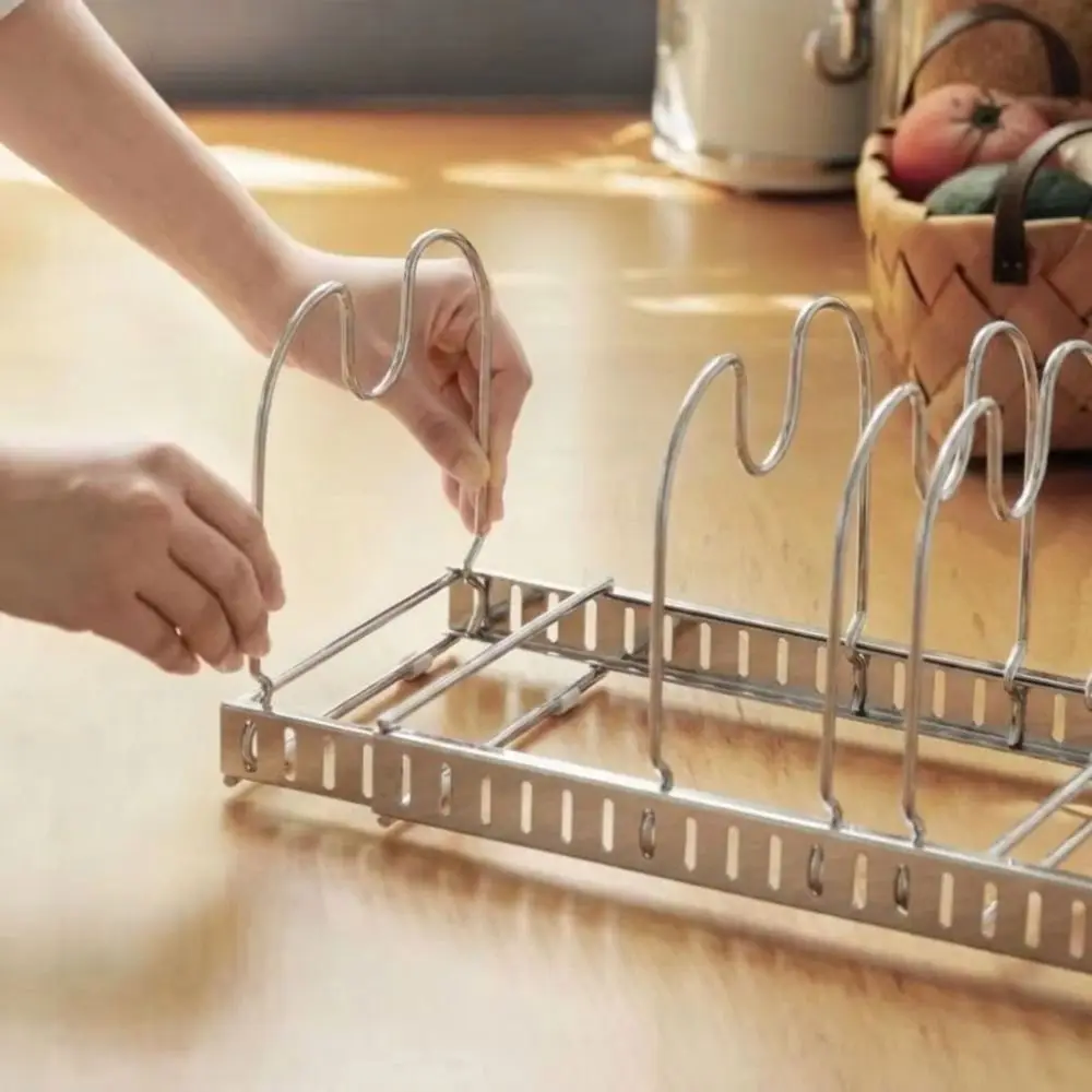 Sturdy Stainless Steel Pot Lid Storage Rack Adjustable Stretch Structure Kitchen Drainage Storage Rack