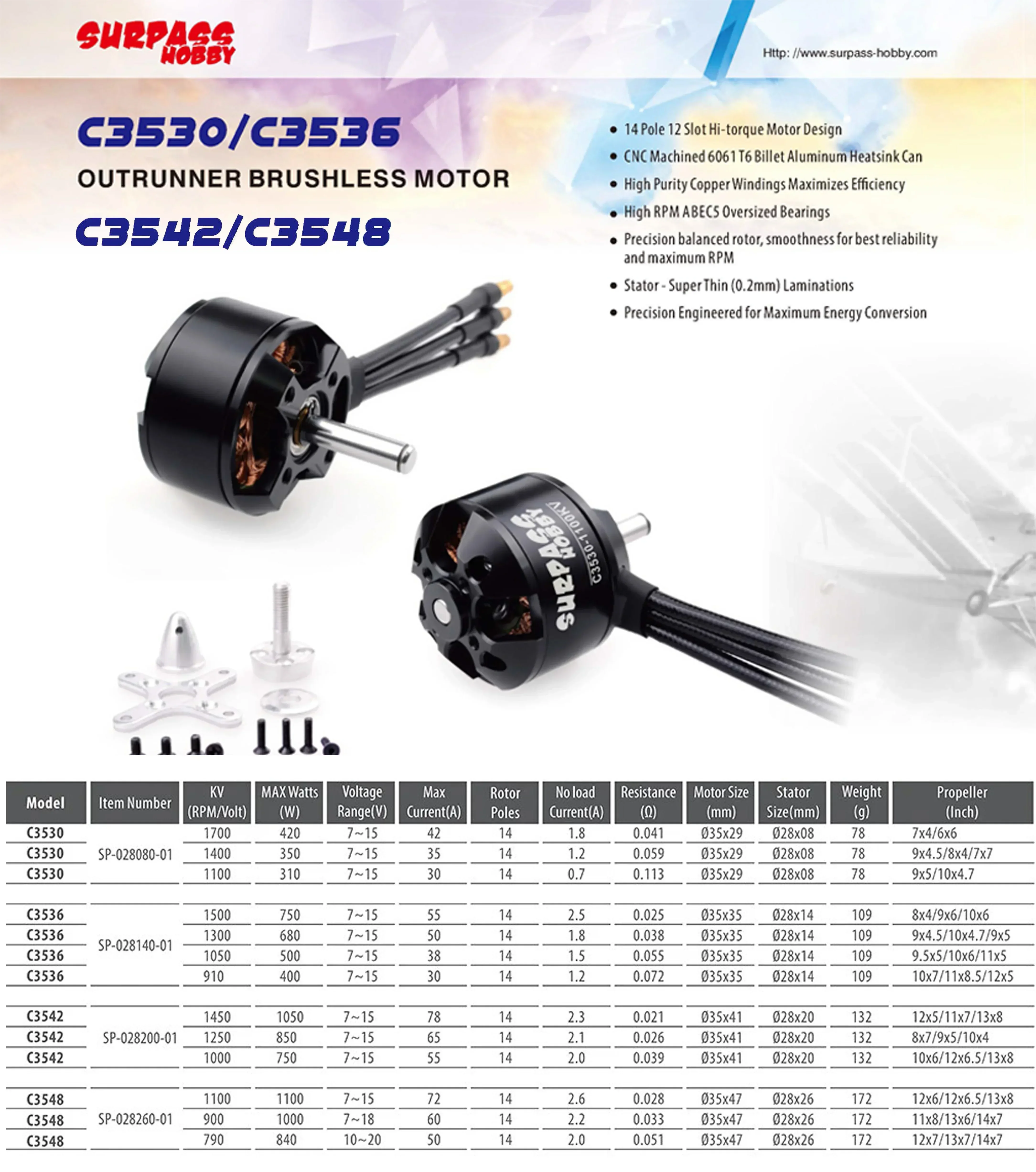 1/2/4PCS SURPASS HOBBY C3530 3530 1100KV 1400KV 1700KV Outrunner Brushless Motor for RC FPV Fixed-wing Plane Drone Quadcopter