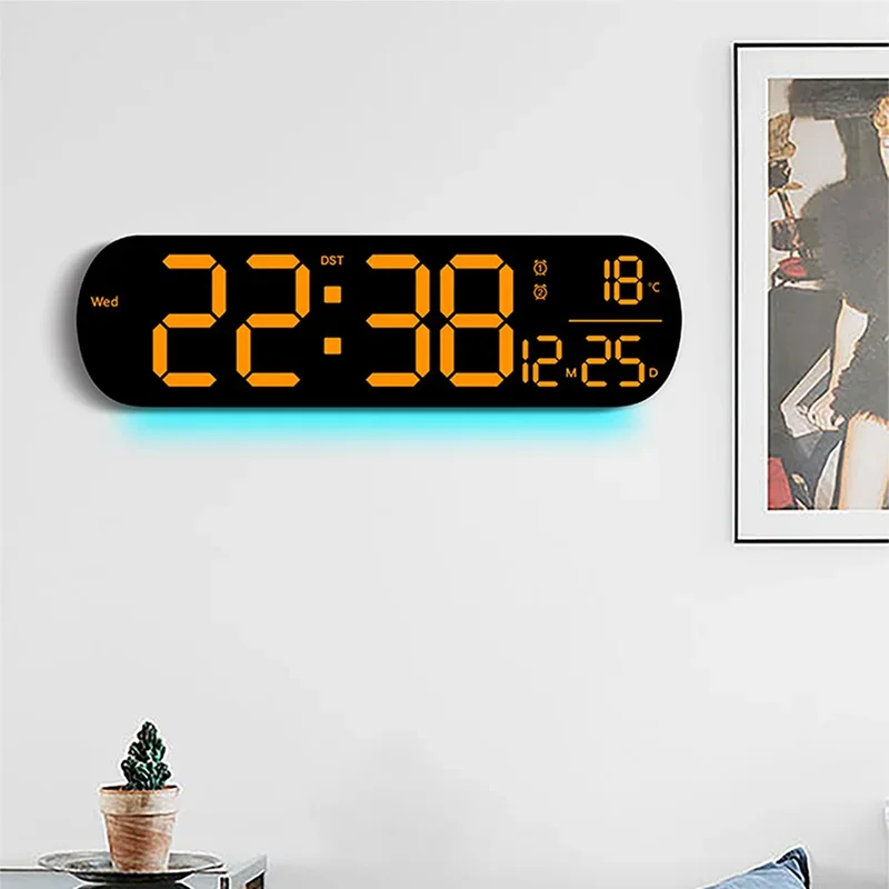 LED ساعة حائط رقمية مضيئة مع جهاز التحكم عن بعد أضواء المحيطة 14 ''الإبداعية RGB ساعة تنبيه تاريخ درجة الحرارة عرض ديكور المنزل