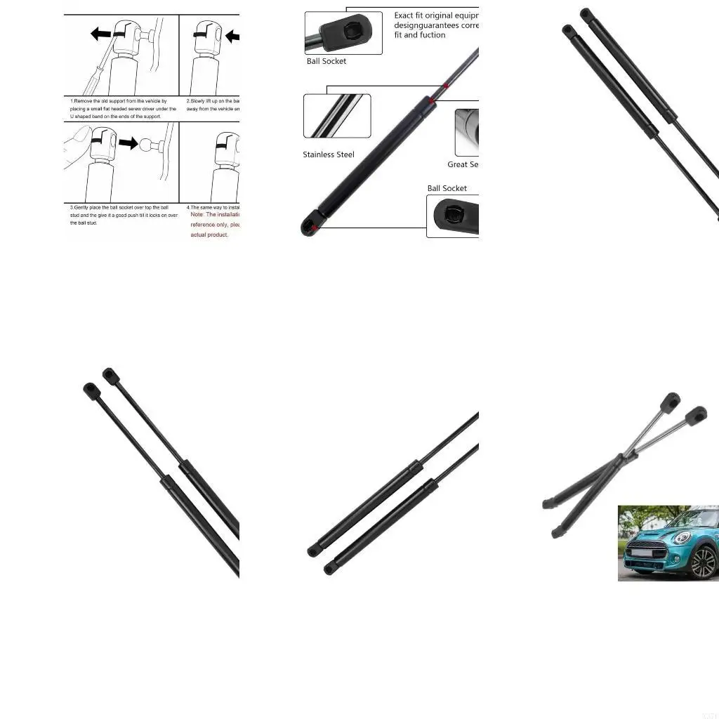 2-Piece Hood Gas Lift Set, Black Metal Supports with End Mounting Fittings for Mini F55 F56 F57 Holding Vehicle Hood Open X37F