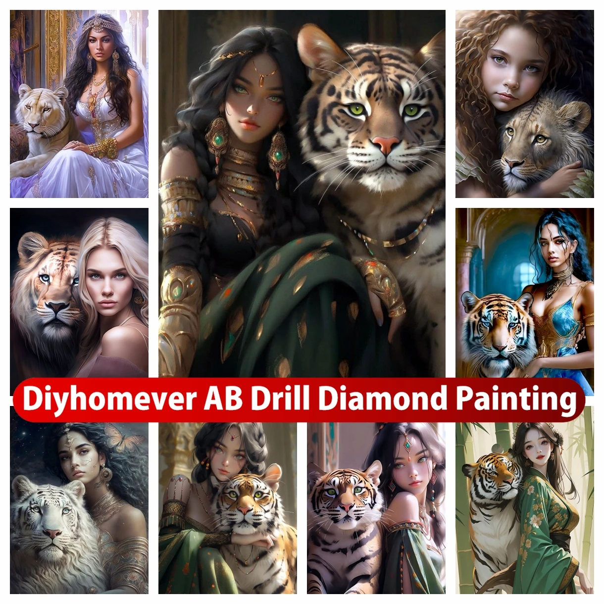 

Beautiful Tiger Girl 5D DIY AB Diamond Painting Embroidery Mosaic Art Cross Stitch Craft Handmade Rhinestones Home Decor Gift