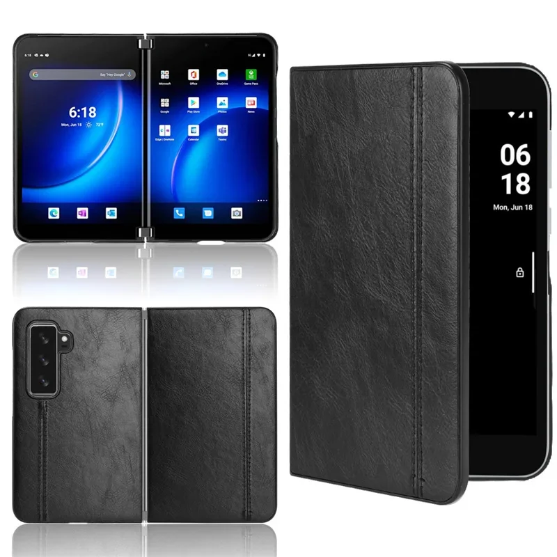

For Microsoft New Dual Screen Anti-Slip Calfskin PU Leather Cord Back Cover Case for Microsoft Surface duo 2 Phone Hard Case