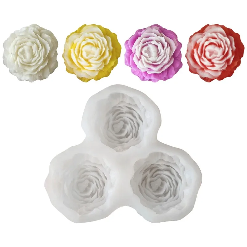 3 unids/set flor de peonía vela molde de silicona 3D Mini Rosa flor jabón yeso artesanía Molde de resina DIY herramienta para hornear pasteles de Chocolate