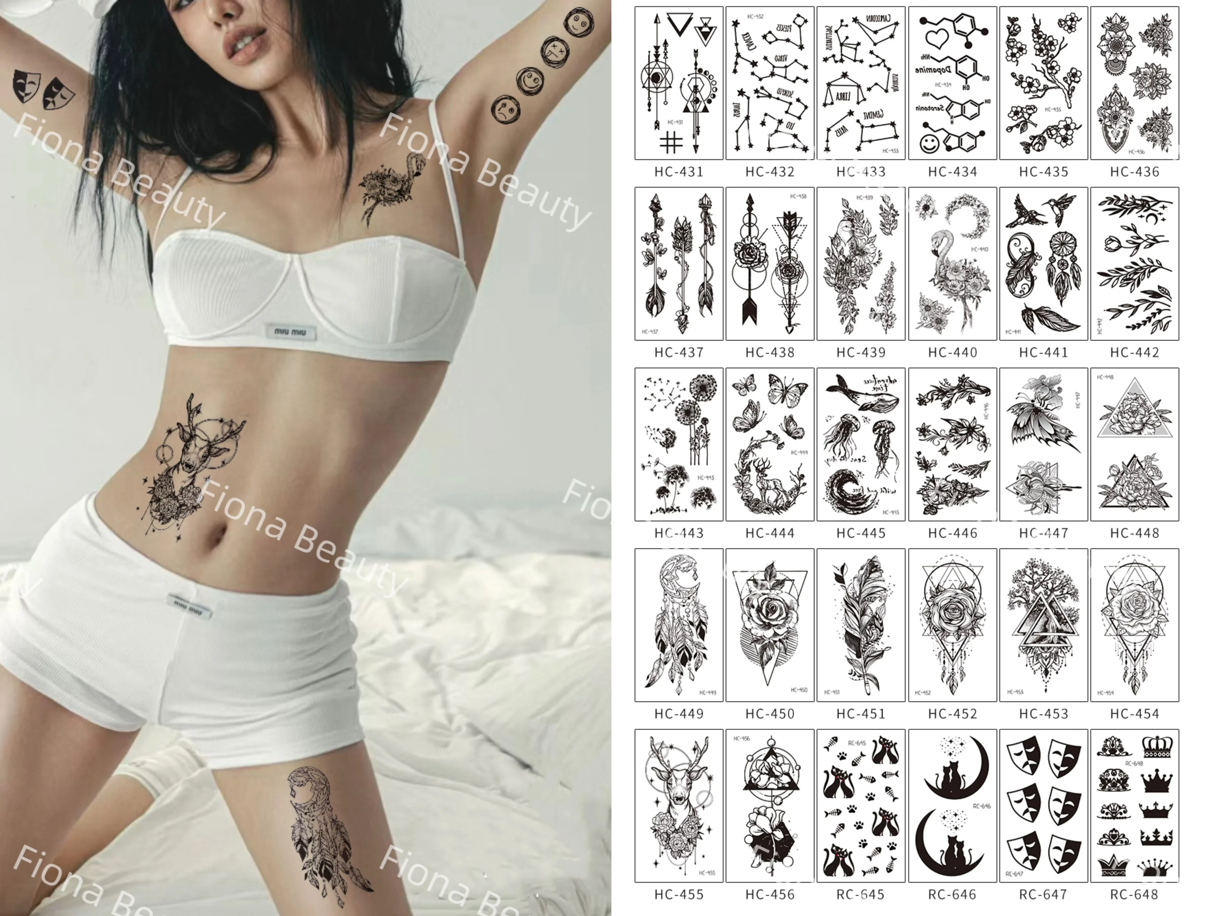 30 Sheets Waterproof Black Tattoo Feather Women Body Hand Face Art Drawing Temporary Tattoo Stickers Men Finger Words Tatto