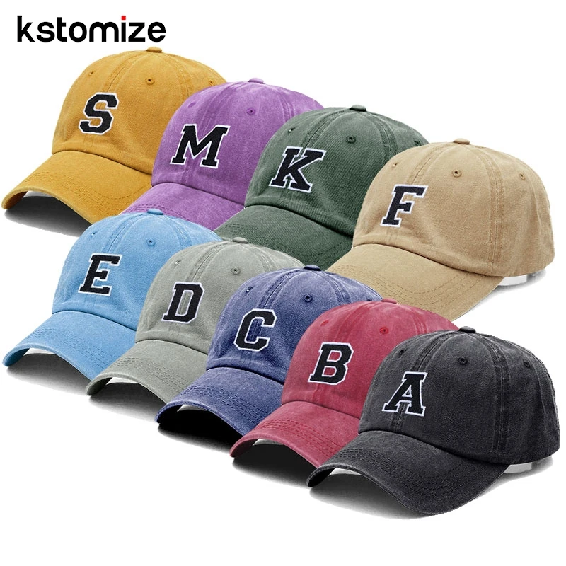 Initial Letter A-Z Embroidery Baseball Cap For Men Womne High Quality Washed Cotton Dad Hat Team Sport Visors Snapback Caps