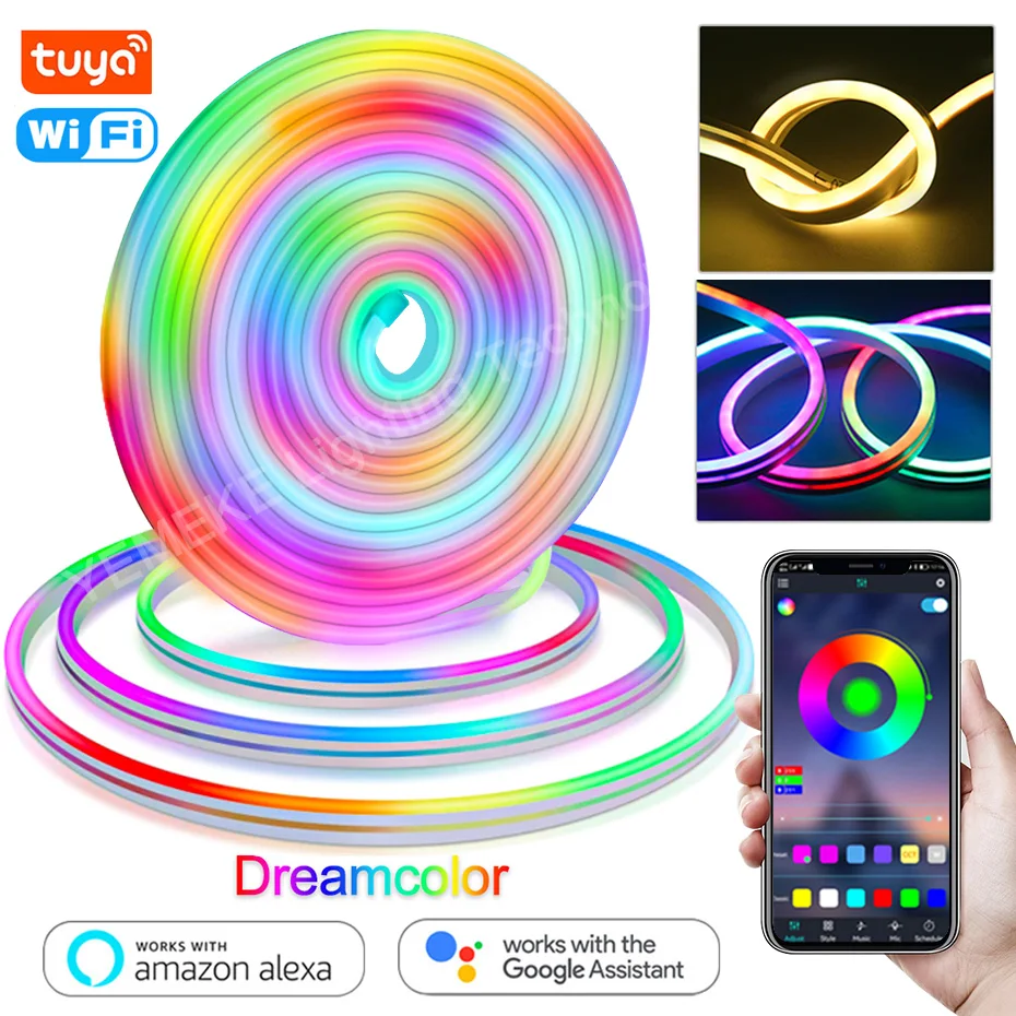 

DC 12V LED Neon Light RGBIC Dreamcolor Waterproof Rainbow Chasing Effect Flexible Lamp Tape for Home Garden Street Lighting