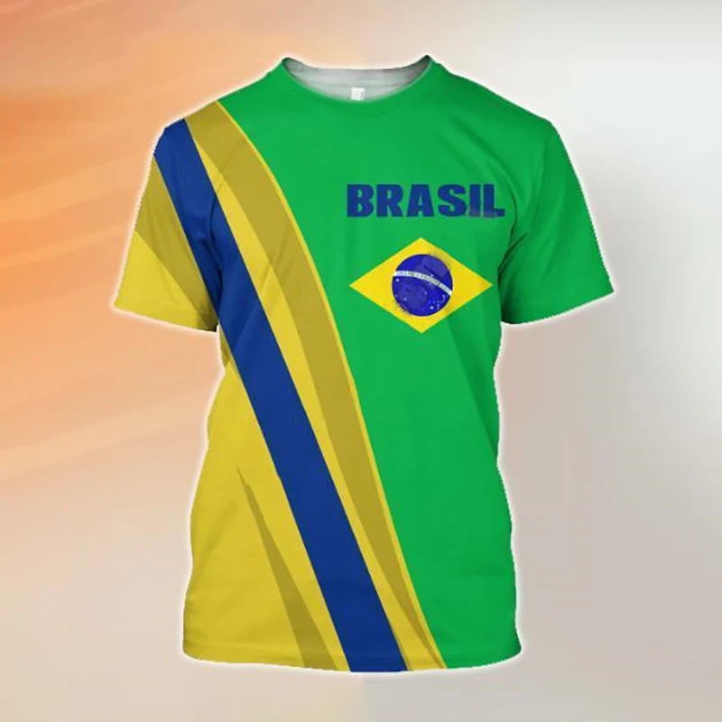 Brazilian Flag 3d Printing Summer Men'S Short Sleeve O Neck Fashion Trend T-Shirt Loose Comfortable Sports Quick Drying Clothing