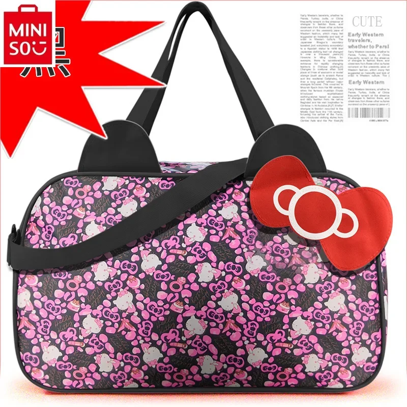 MINISO-Sac de voyage Hello Kitty en toile pour femmes, sacoche de rangement de fitness étanche de grande capacité de bonne qualité, nouvelle