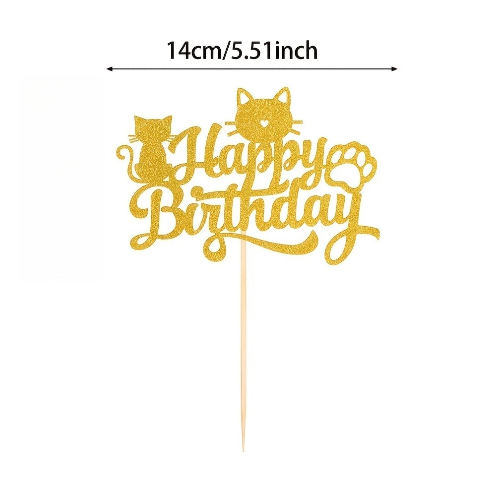 1 Stück Goldener Glitzer-Katzen-Kuchenaufsatz Set Entzückendes Kätzchen-Thema Kuchendekoration für Babypartys, Kindergeburtstage – Detail 2
