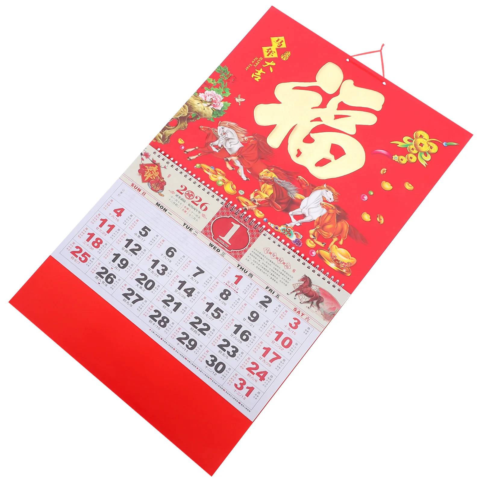 

Chinese Lunar Calendar Year of Horse Wall Hanging Decor Gold Foil Fu Charm Spring Festival Vintage Office Home Decor