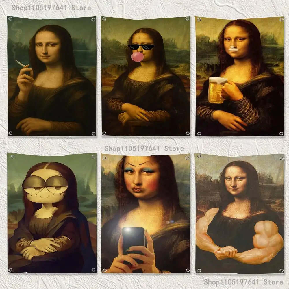 Мона Лиза Флаг Забавный Флаг Гобелен Баннер Для Спальни Открытый Гостиная Ресторан Бар Настенный Декор Вечеринки