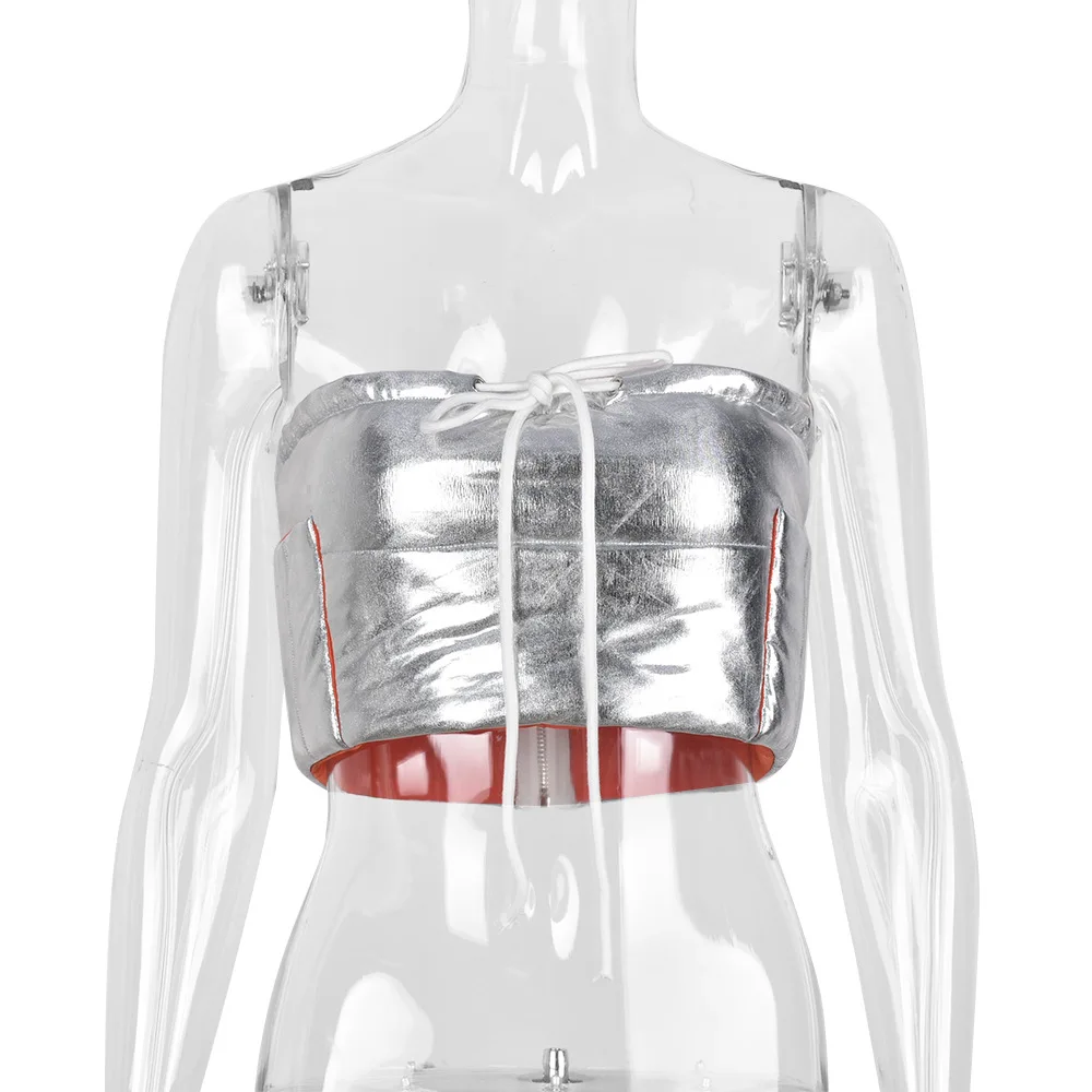 Women Cropped Bubble Tube Tops Streetswear Y2K 2022 Clothes Strapless Sexy T Shirts Casual Fashion Puffer Thick Warm Down Top