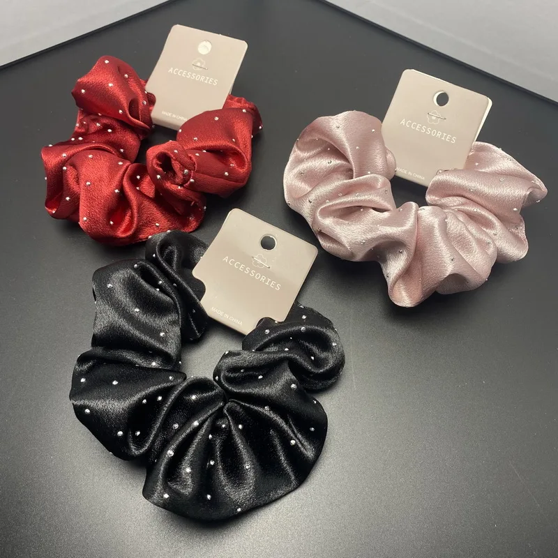 korea Crystal Hair Scrunchies For Women Elastic Silk Hair Bands Lady Big Pink Hair Tie Rhinestone chouchou satin Accessories