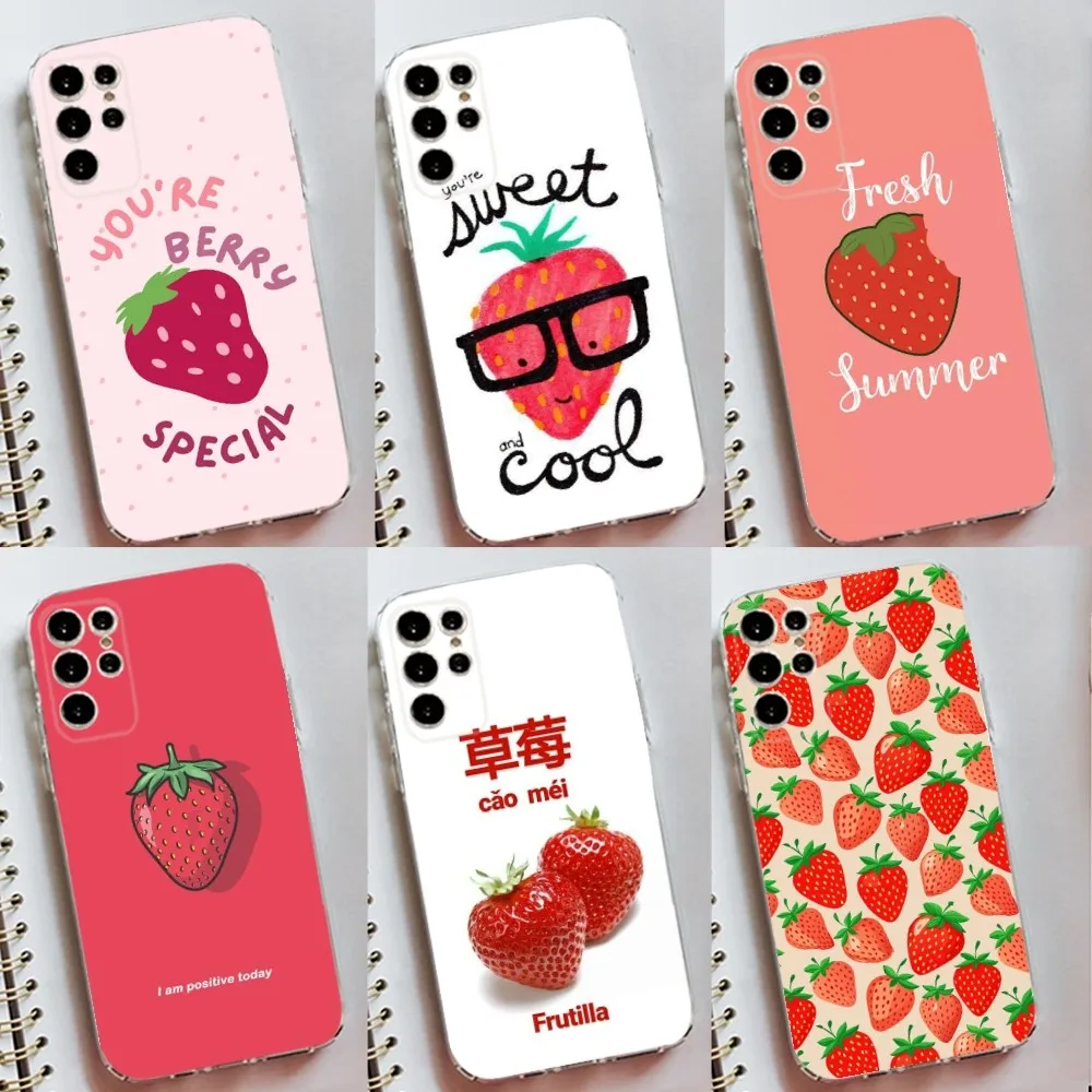 Cartoon Pink Strawberry Fruit Phone Case Silicone Case For Samsung S30,S23,S21,S22,S20 Ultra,S20 FE lite,S10,S9,S8 PIus Cover