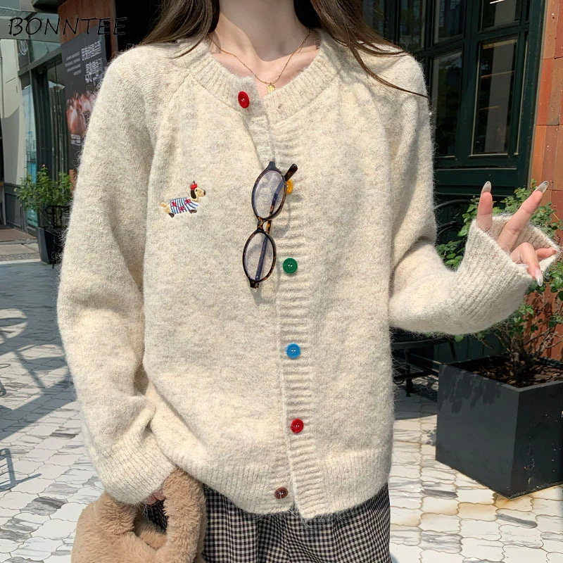 

Classic Tender Cardigans Women Lovely Round Neck Temper Cozy All-match Loose Creativity Elegant Knitwear Jumpers Korean Style