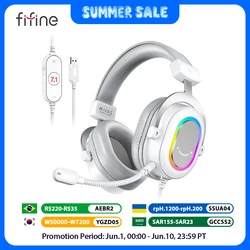 FIFINE RGB Gaming Headset with 7.1 Surround Sound/3-EQ/MIC,Over-ear Headphone with In-line Control for PC PS4 PS5 Ampligame-H6W