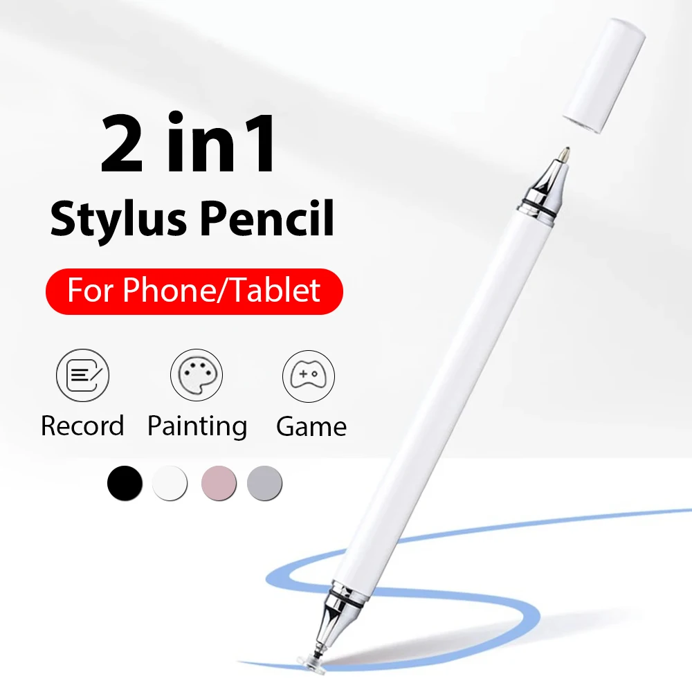 2 in 1 Universal Stylus Pencil For iPhone iPad Mobile Phone Capacitive Screen Drawing Touch Pen For Samsung Huawei Xiaomi Tablet