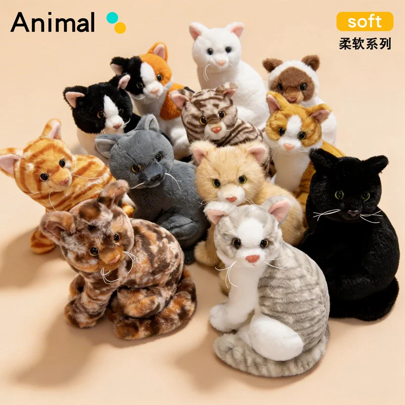 

Cute Cat Plush Toy with Tilted Head And Sitting Posture Stuffed Animal Simulated Room Decor Ideal Birthday Gift for Animal Lover