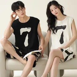 Summer Cotton Shorts Couple Sleepwear Cute Pajama Korean Pajamas Set for Man Fashion Trendy Woman Pijama Casual Nightwear