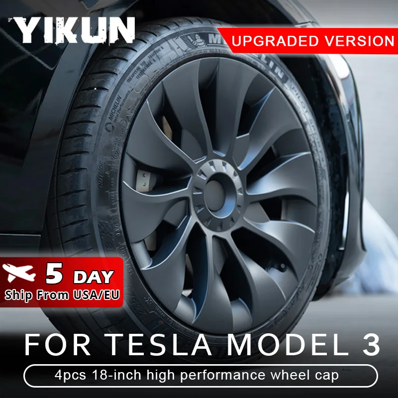 4PCS HubCap Replacement Performance Wheel Cover Cap Automobile Full Rim Cover Kits Part for Tesla Model 3 18 Inch 2022 2018-2024