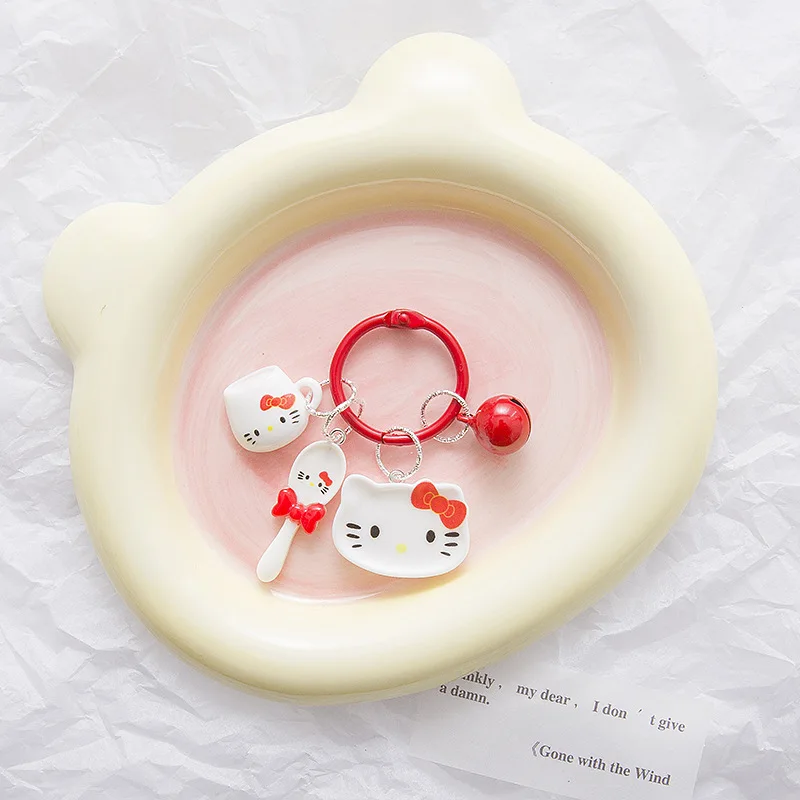 かわいいハローキティアニメキーホルダーかわいいサンリオマイメロディモデルディナープレート3点セットキーホルダー携帯電話チェーン女性