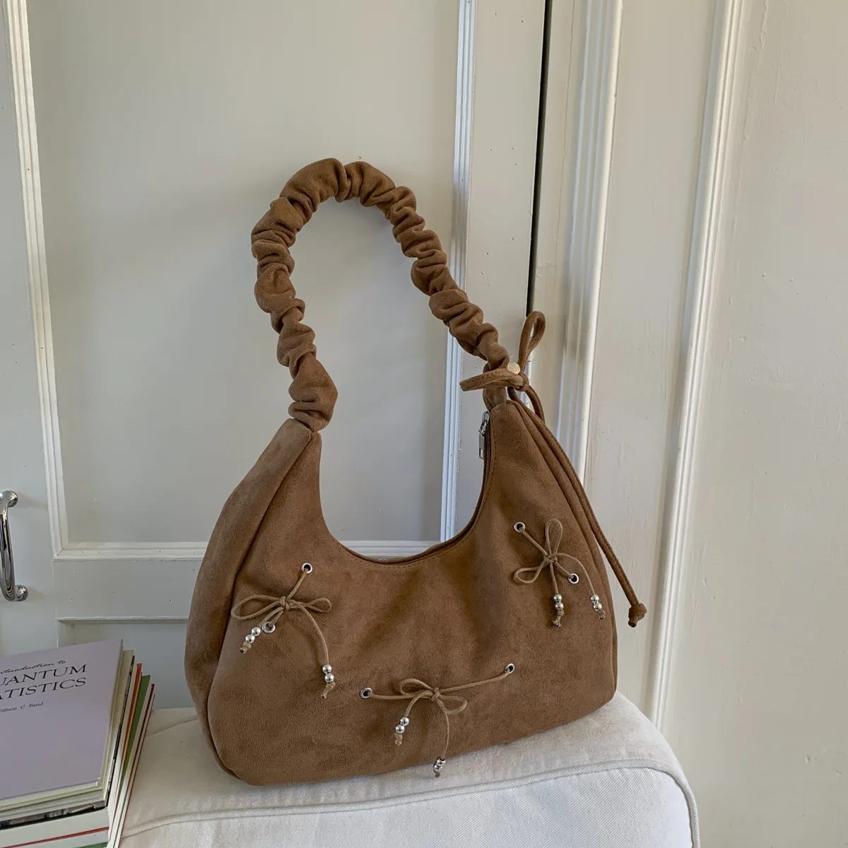 

Сумка-хобо на шнурке с бантом, мятая плиссированная сумка-тоут для женщин, модная сумка через плечо под мышками, сумки через плечо, дорожные сумки