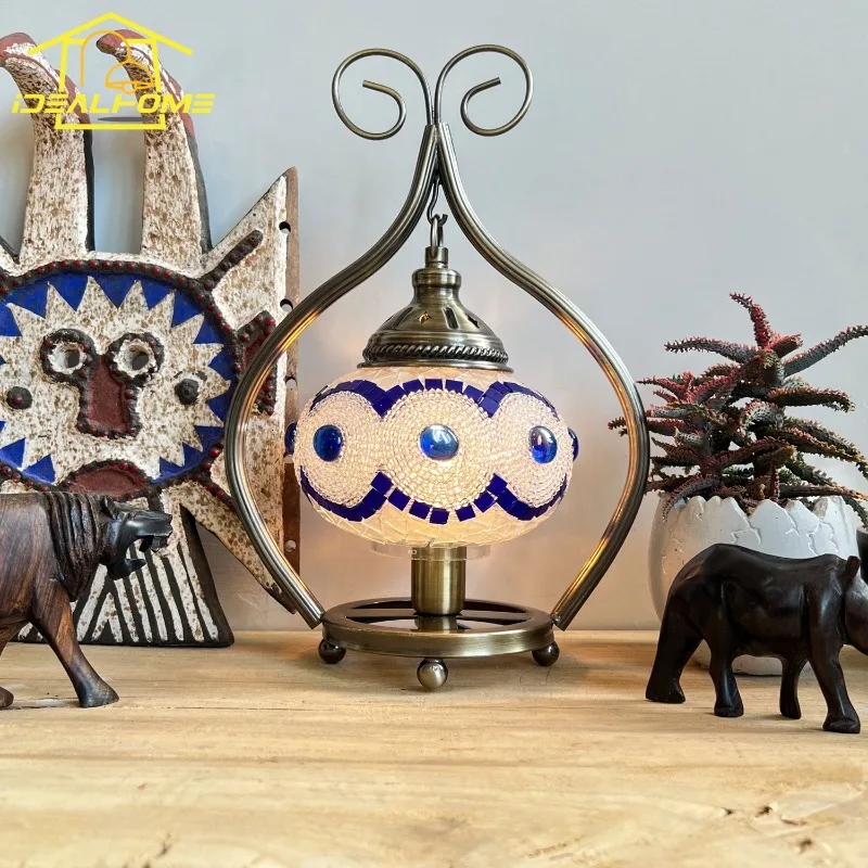 

European Mediterranean Turkish Handmade Mosaic Glass Table Lamp LED E14 Desk Lights Bedroom Living Room Study Restaurant Hotel