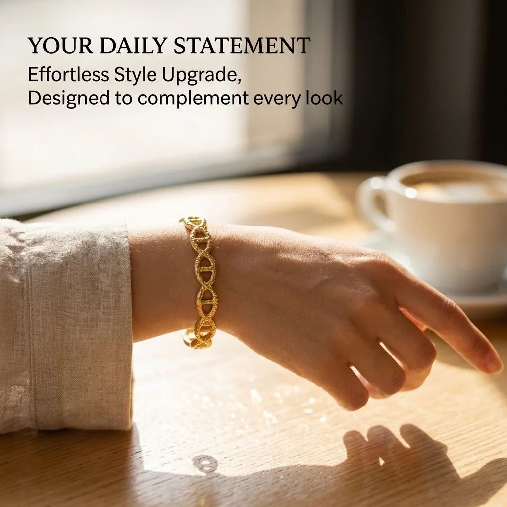 JP One Goldfarbenes Verstellbares Skelett-Textur-Armreif, Edelstahl Bohemian-Style Armband für Damen Modeschmuck Geschenk – Detail 2
