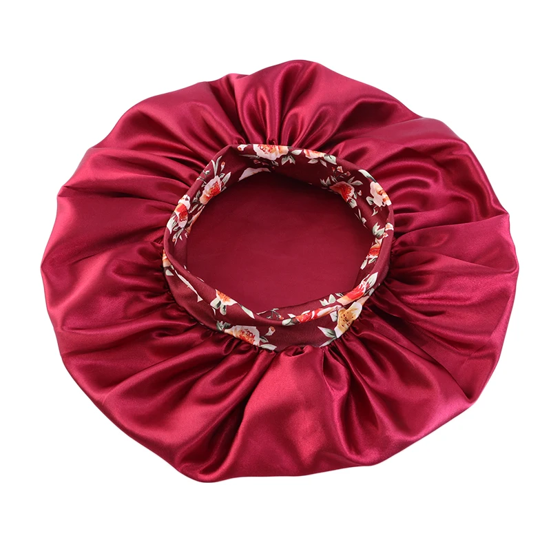 Damen Haube aus seidigem Satin für dickes Haar, Schlafhaube mit elastischem Band, afrikanische Kopfbedeckung, Blumen-Turban, Chemio-Kappen – Detail 5