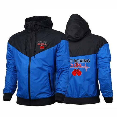 Imagen 2 del producto 2025 No Boxing No Life Gym hombres primavera y otoño fino a prueba de viento Casual con capucha Color a juego moda estampado rompevientos abrigo