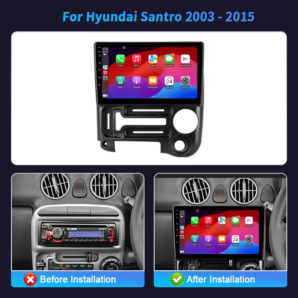 Android 14 For Hyundai Santro 2003 - 2015 Multimedia Navigation Wireless Carplay Stereo Screen Car Radio