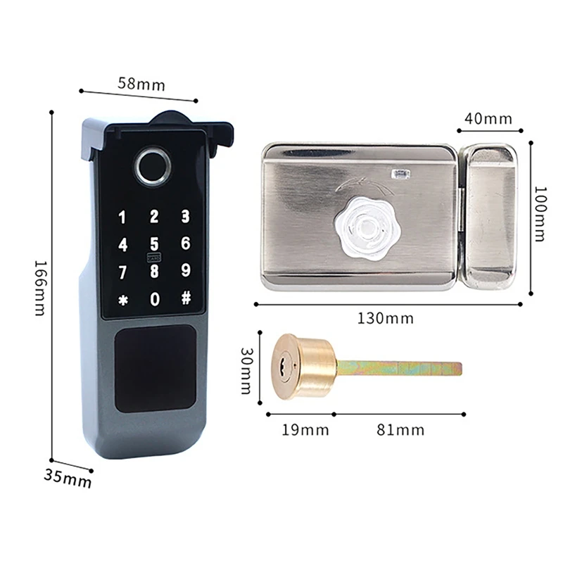 Outdoor Waterproof Fingerprint Lock Electric Rim Locks Fingerprint Password IC Card Key Unlock Intelligent Door Lock