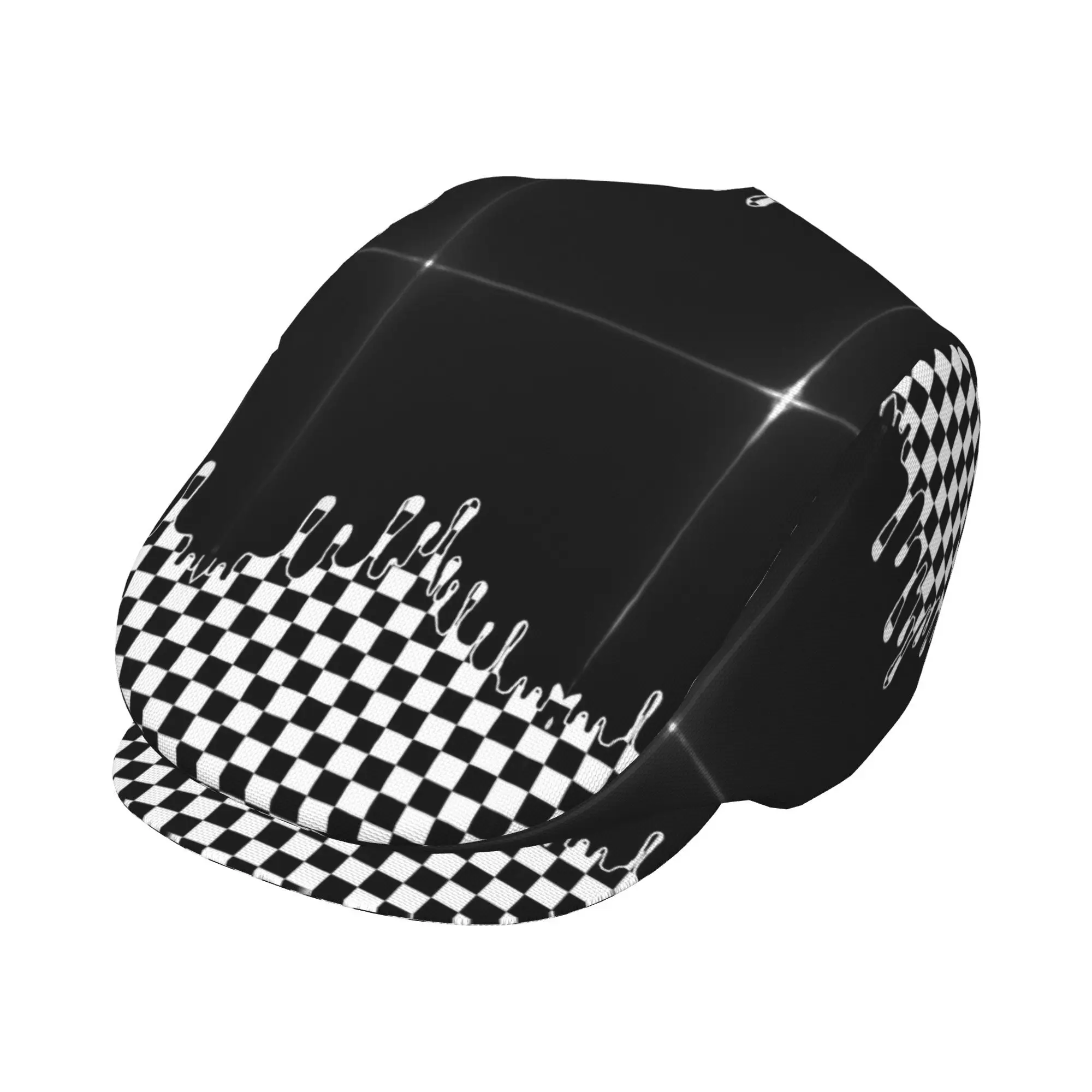1pc Black And White Dripping Chessboard All-Over Print Flat-Top Hats for Men And Women, Newsboy Caps, Berets, Irish Hats, Driver