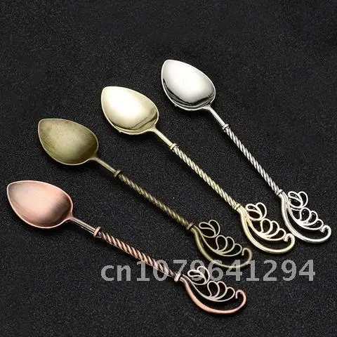 

Vintage Style Bronze Carved Small Coffee Spoon Kitchen Dining Bar Flatware Cutlery Mixing Stirring Dessert Teaspoon Kitchen Tool