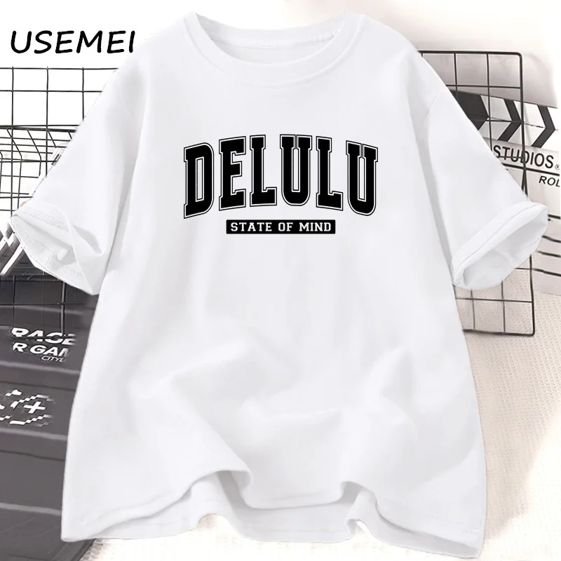 Delulu State of Mind T-shirt damski zabawny modny piracki Tshirt Casual bawełniana koszulka z krótkim rękawem estetyczna odzież damska