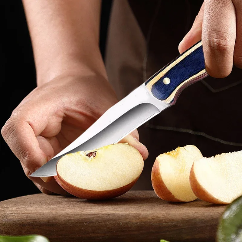 1PC 7.7 inch, multi-purpose knife, stainless steel color wood handle, for outdoor portable knife hiking camping hiking knife
