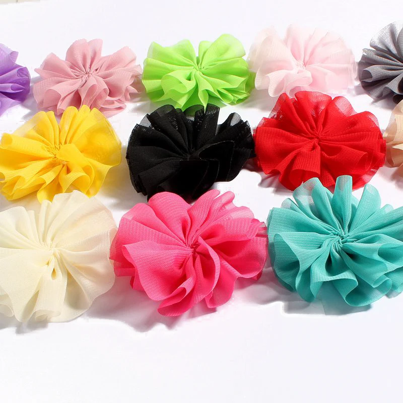 10pcs/lot 6.5cm 15colors DIY Solid Chiffon Ballerina Hair Flower For Girl Accessories Artificial Fabric Flowers For Headbands