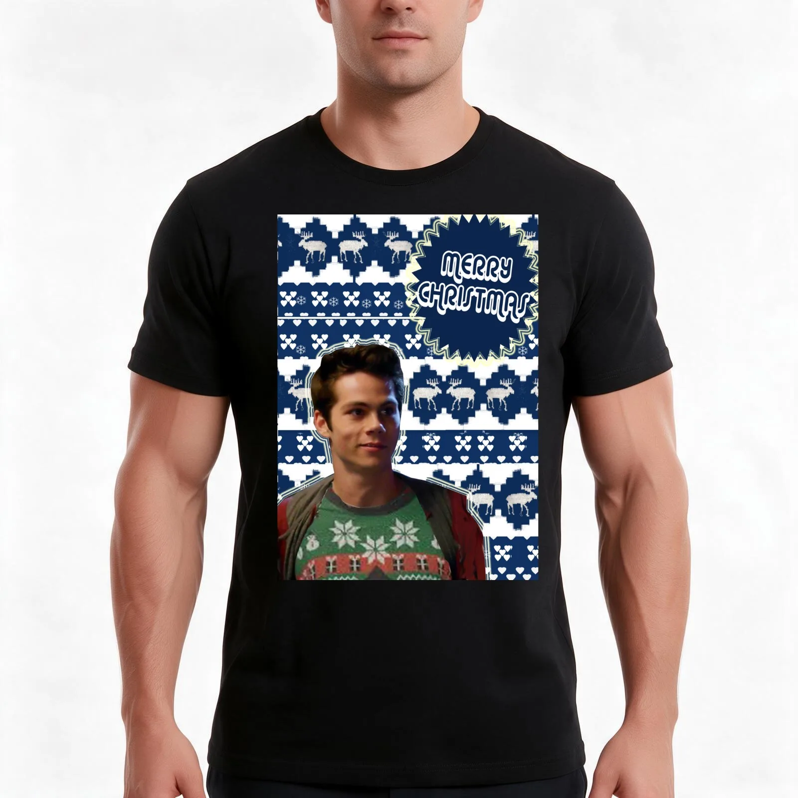 Merry TeenWolf-mas [Stiles] T-Shirt, Summer Casual Cotton Tee, Oversized Streetwear Tops, Vintage Graphic Print, 100% Cotton