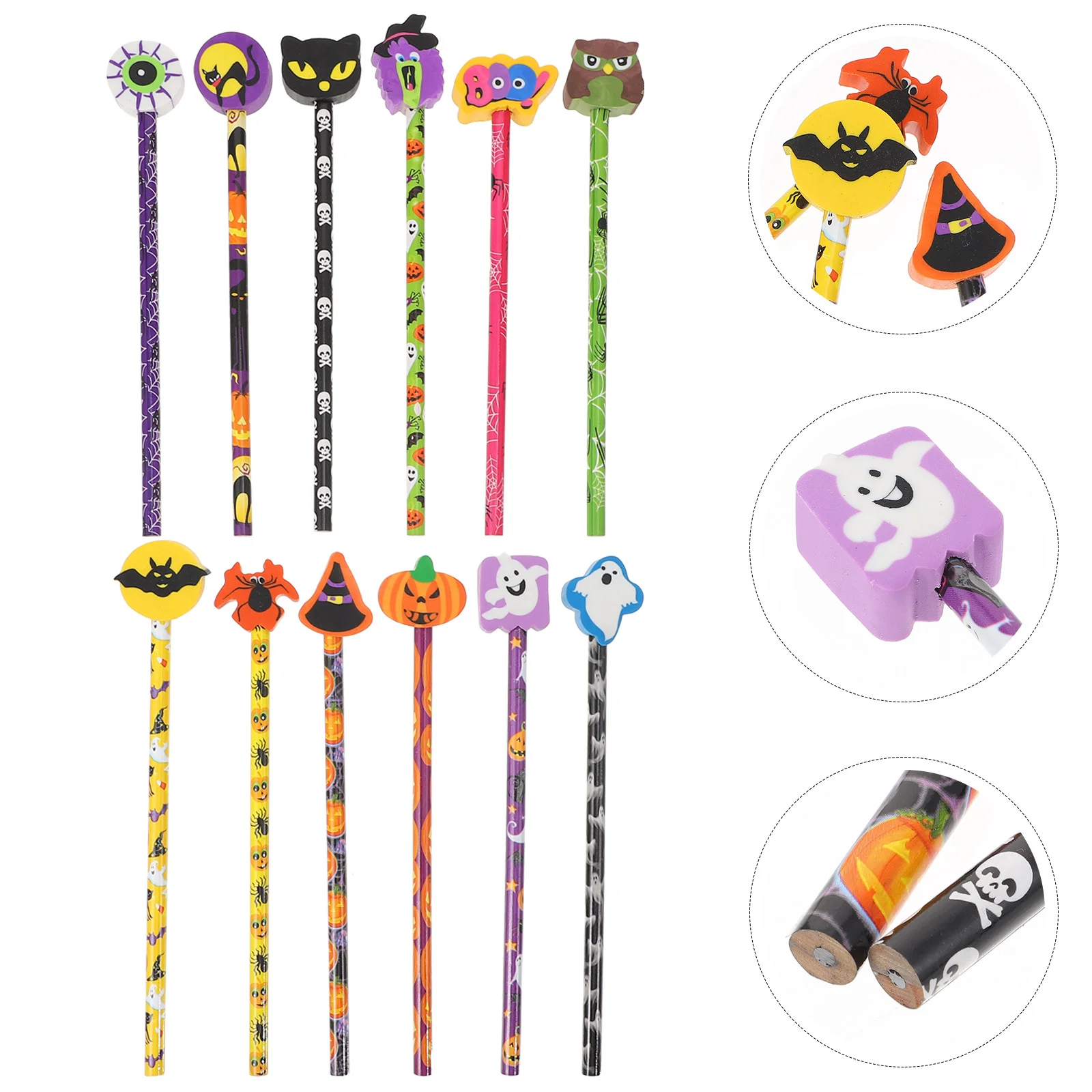 24 Pcs Halloween Pencil Drawing Pencils Kids with Erasers Practical for Writing Stationery Party Supplies Adult Children