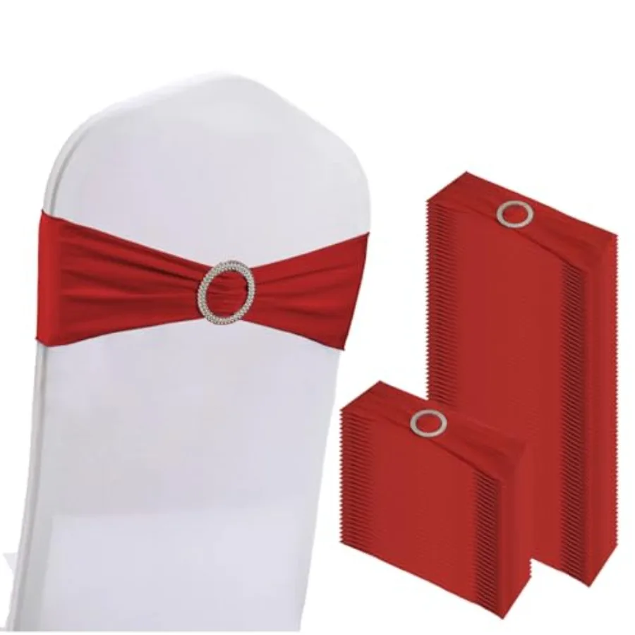 

100PCS Spandex Stretch Chair Sashes Bows Elastic Chair Cover Bands Ties with Buckle Slider for Wedding Party Reception Events U